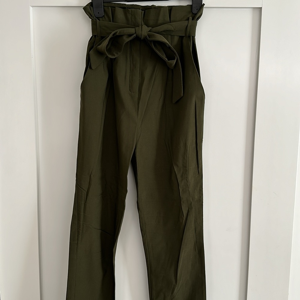 Olive Green High Waist Tapered Leg Pants
